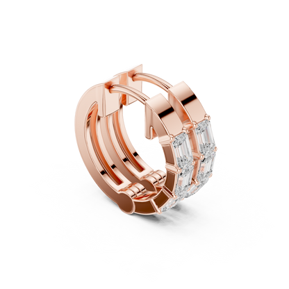 Emerald Cut Lab Grown Diamond Hoop Earrings in Rose Gold