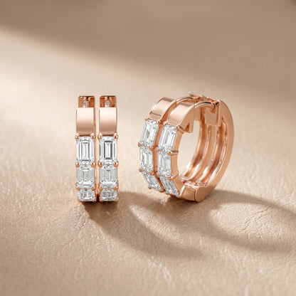Emerald Cut Lab Grown Diamond Hoop Earrings in Rose Gold