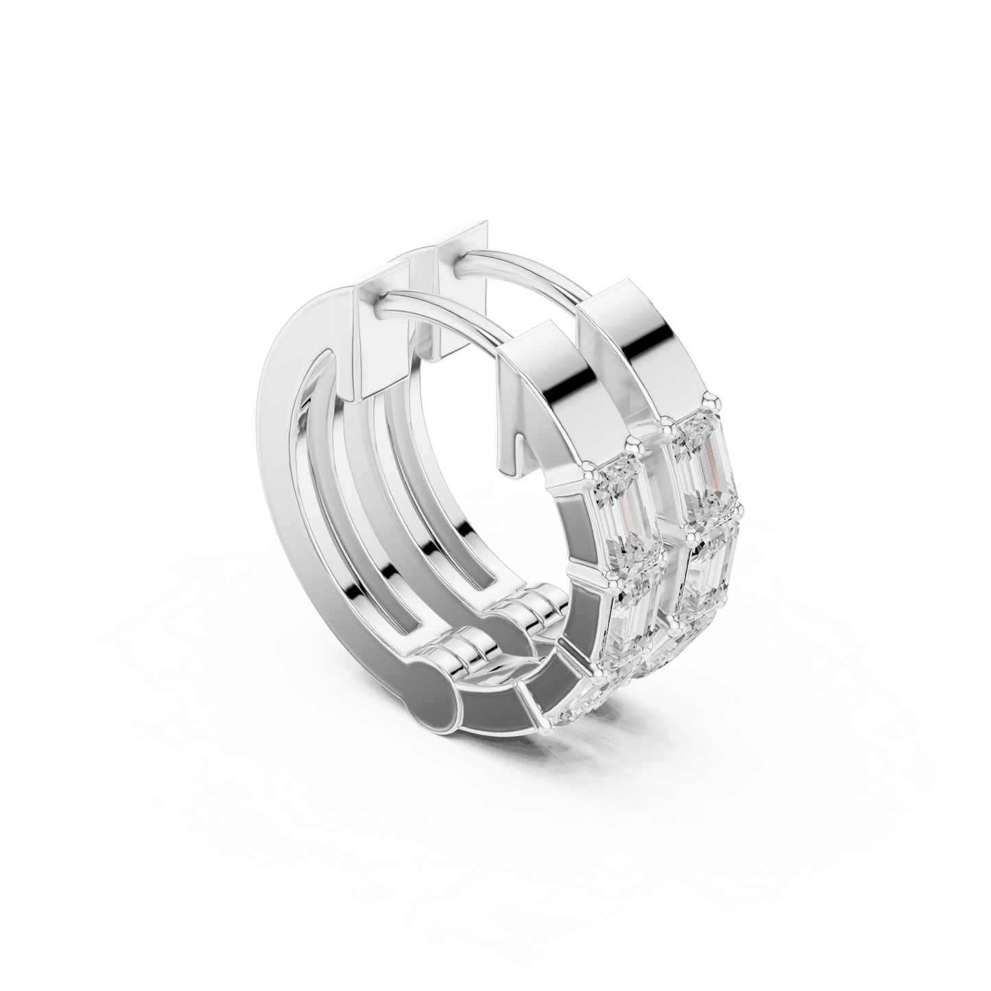 Emerald Cut Lab Grown Diamond Hoop Earrings in White Gold