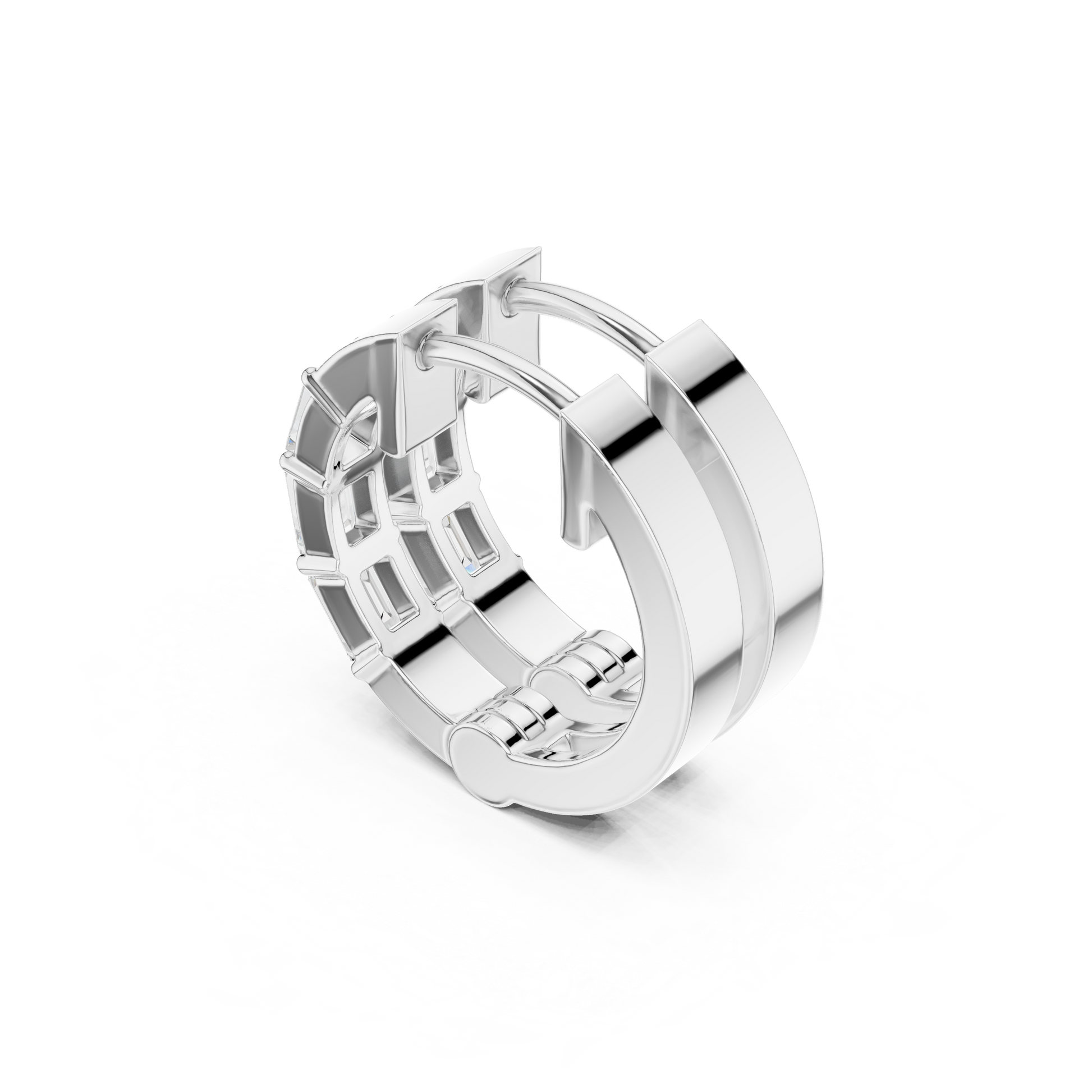 Emerald Cut Lab Grown Diamond Hoop Earrings in White Gold
