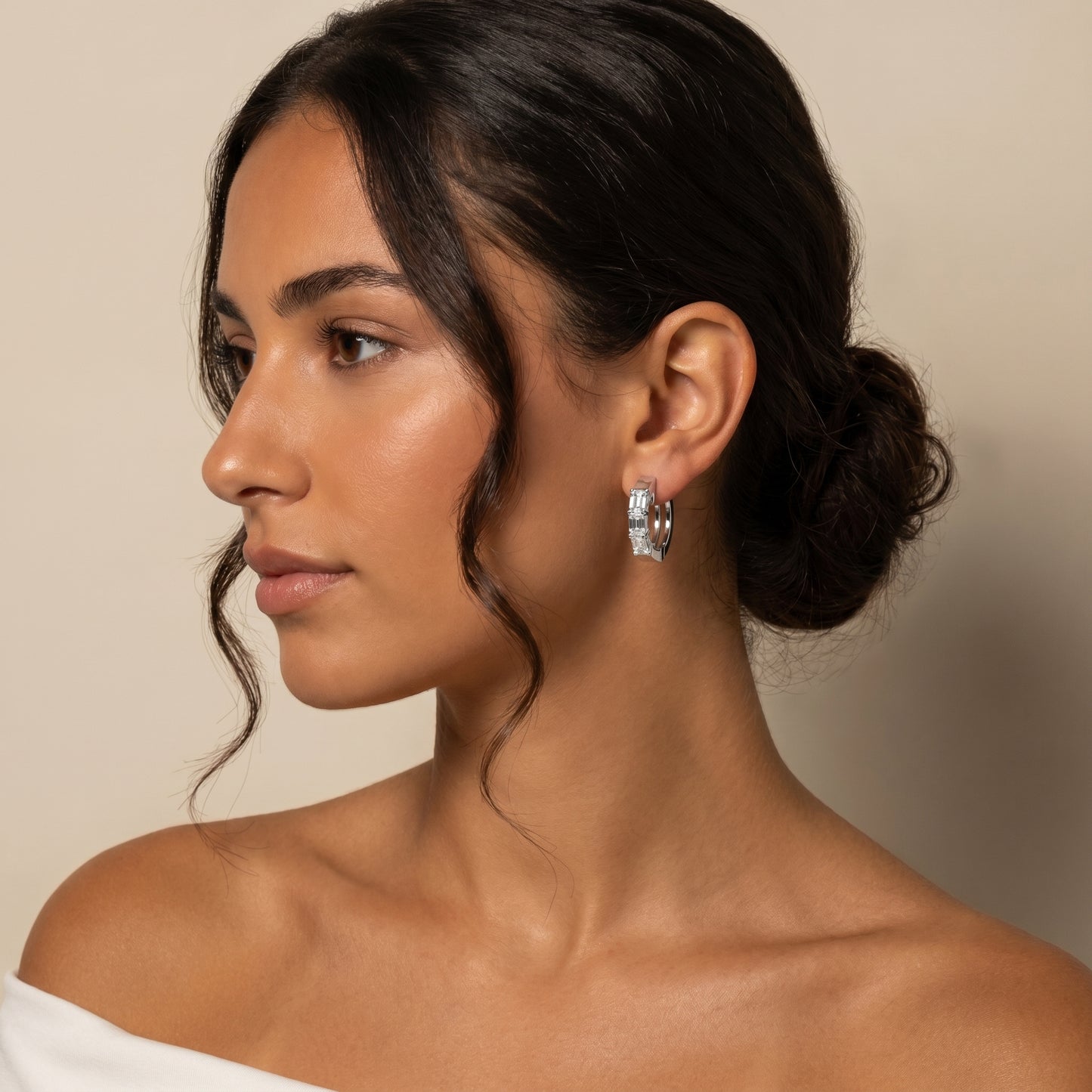 Emerald Cut Lab Grown Diamond Hoop Earrings in White Gold