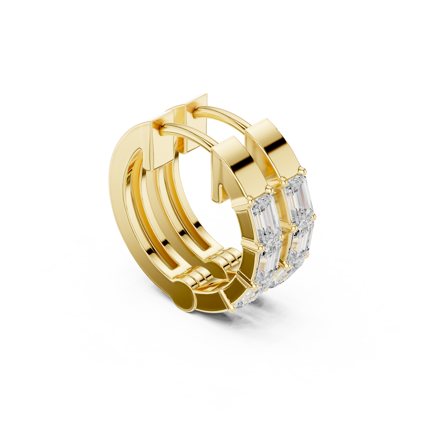 Emerald Cut Lab Grown Diamond Hoop Earrings in Yellow Gold