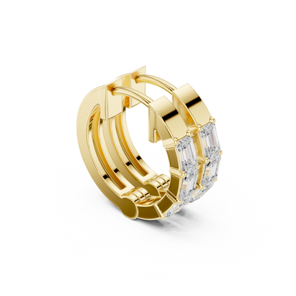 Emerald Cut Lab Grown Diamond Hoop Earrings in Yellow Gold