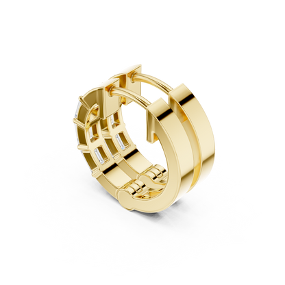 Emerald Cut Lab Grown Diamond Hoop Earrings in Yellow Gold