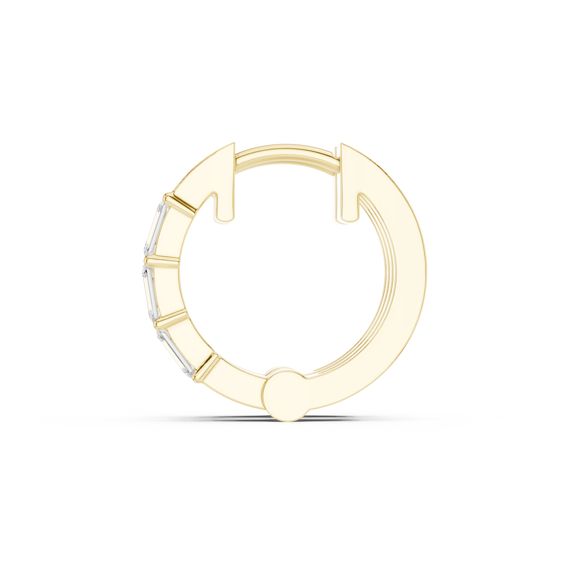 Emerald Cut Lab Grown Diamond Hoop Earrings in Yellow Gold