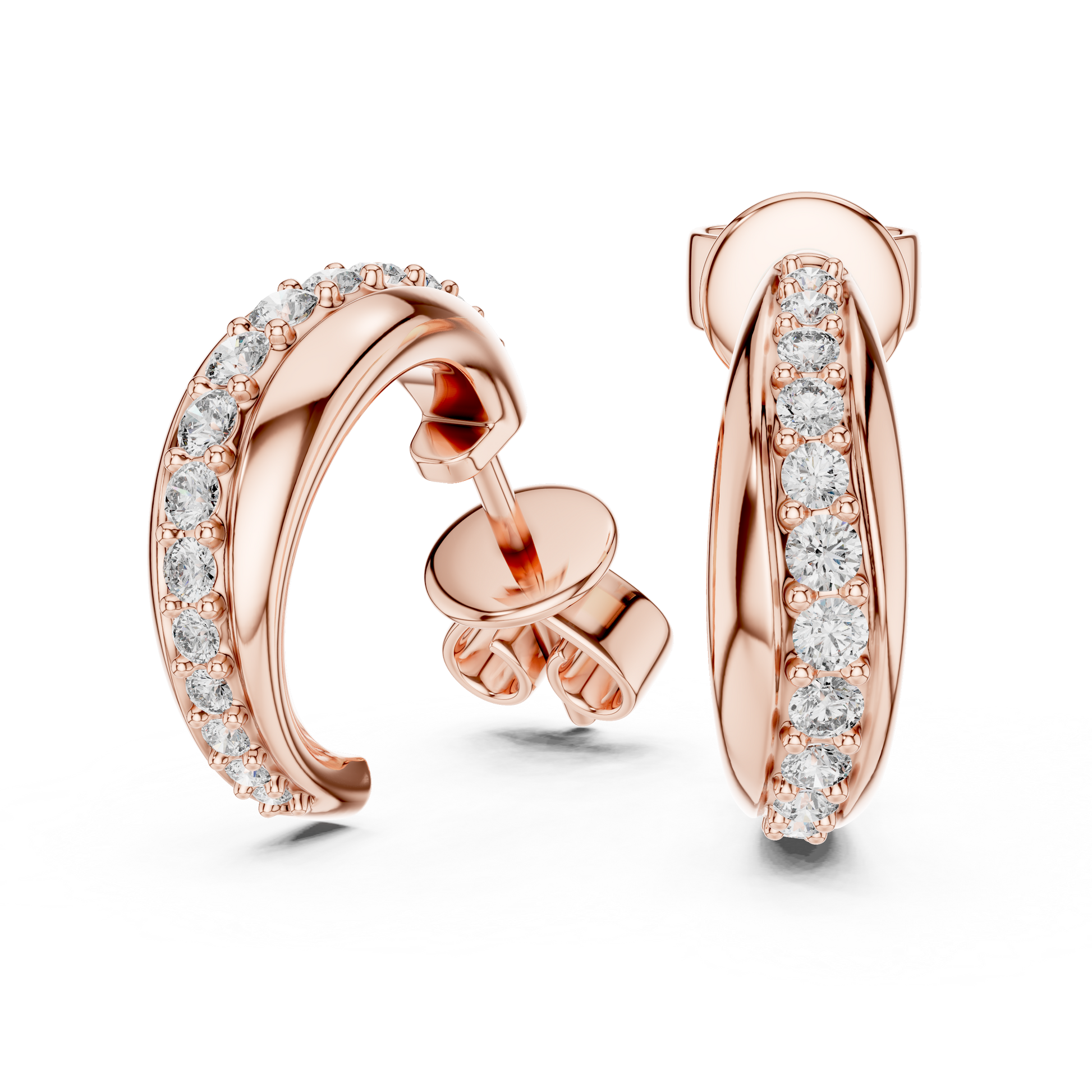 Round Cut Lab Grown Diamond Huggie Hoop Earrings in Rose Gold