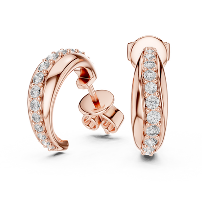 Round Cut Lab Grown Diamond Huggie Hoop Earrings in Rose Gold