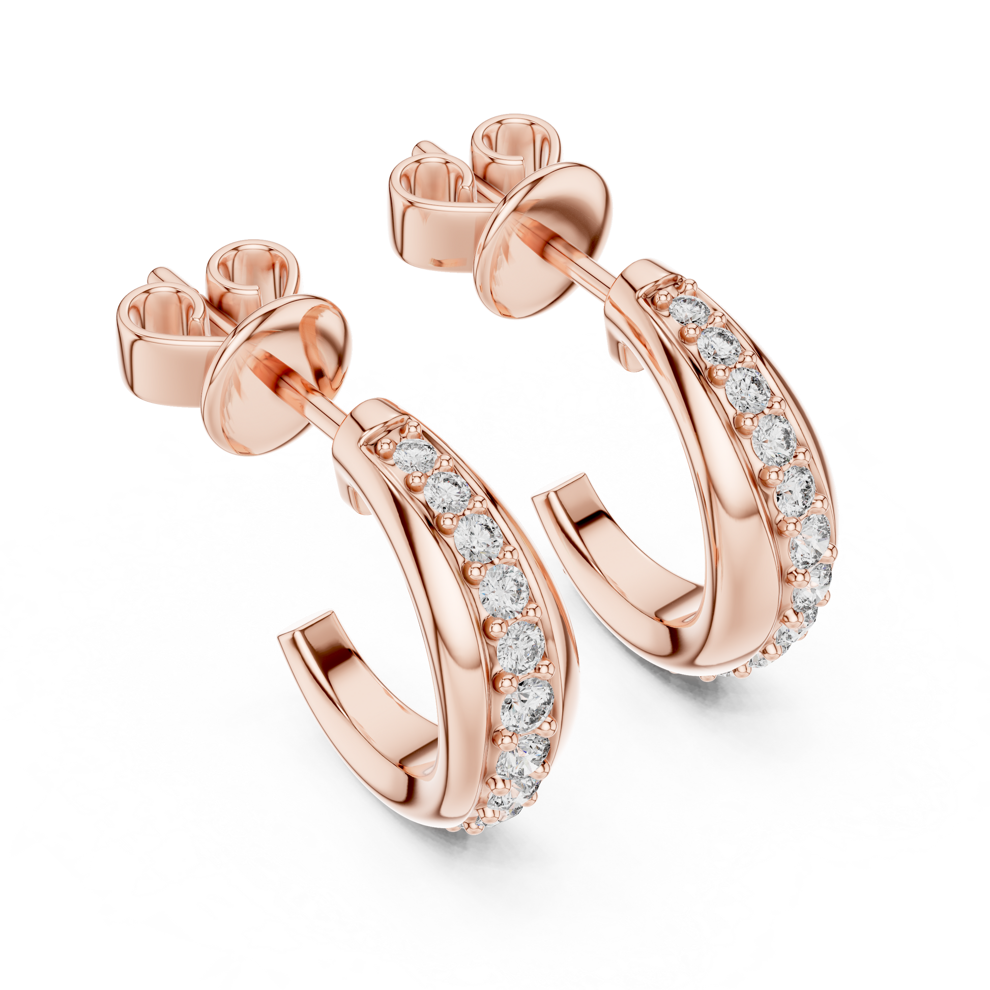 Round Cut Lab Grown Diamond Huggie Hoop Earrings in Rose Gold