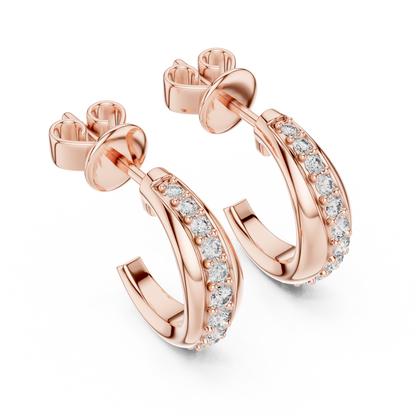 Round Cut Lab Grown Diamond Huggie Hoop Earrings in Rose Gold