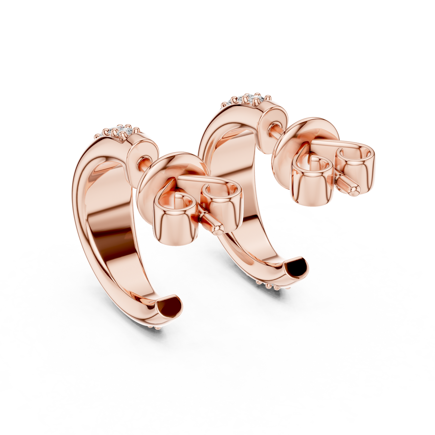 Round Cut Lab Grown Diamond Huggie Hoop Earrings in Rose Gold