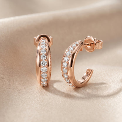 Round Cut Lab Grown Diamond Huggie Hoop Earrings in Rose Gold