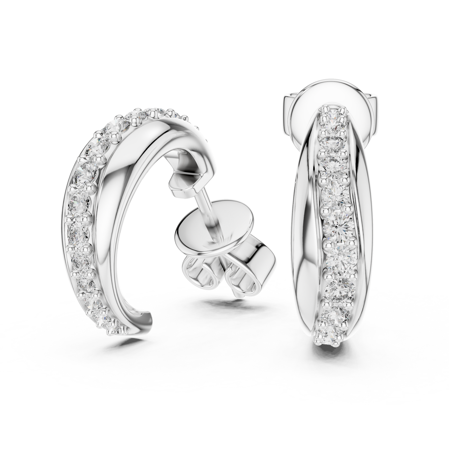 Round Cut Lab Grown Diamond Huggie Hoop Earrings in Platinum