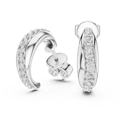 Round Cut Lab Grown Diamond Huggie Hoop Earrings in Platinum