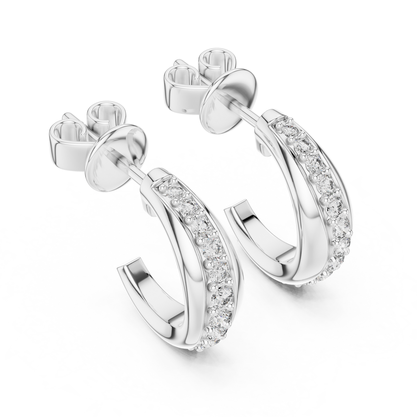 Round Cut Lab Grown Diamond Huggie Hoop Earrings in White Gold