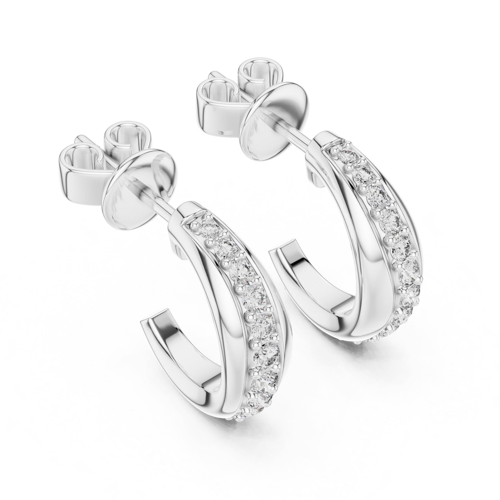 Round Cut Lab Grown Diamond Huggie Hoop Earrings in White Gold