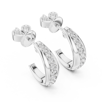 Round Cut Lab Grown Diamond Huggie Hoop Earrings in White Gold