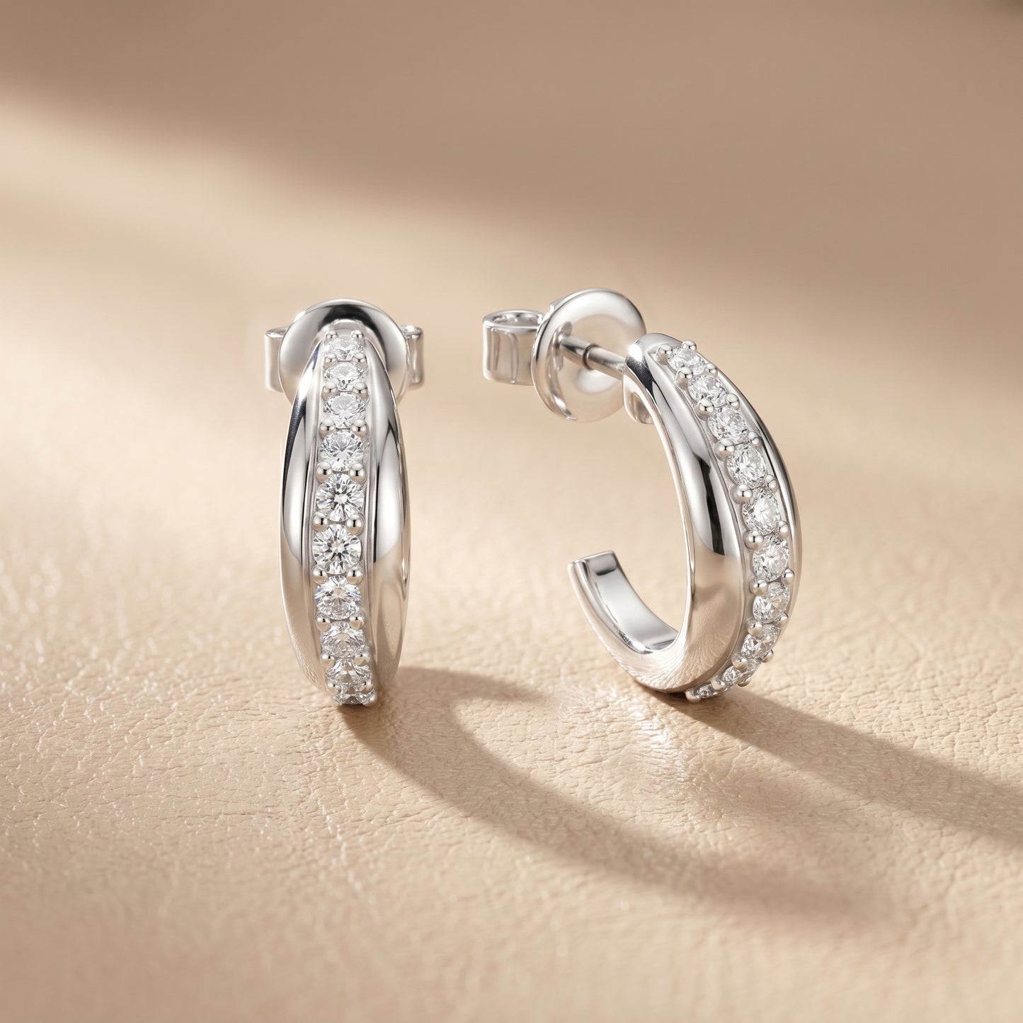 Round Cut Lab Grown Diamond Huggie Hoop Earrings in Silver
