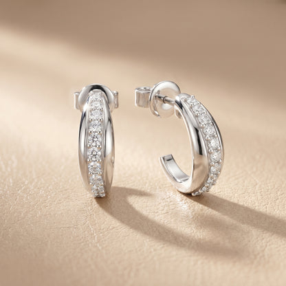 Round Cut Lab Grown Diamond Huggie Hoop Earrings in Silver