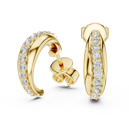 Round Cut Lab Grown Diamond Huggie Hoop Earrings in Yellow Gold