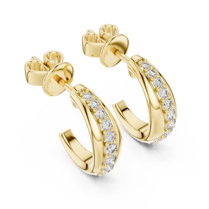 Round Cut Lab Grown Diamond Huggie Hoop Earrings in Yellow Gold