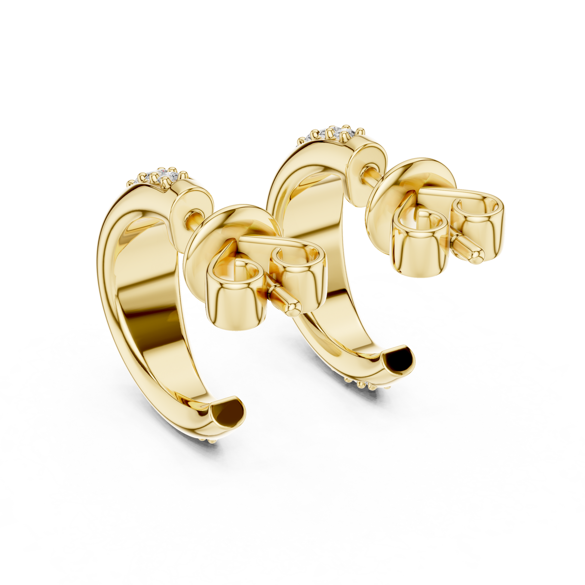 Round Cut Lab Grown Diamond Huggie Hoop Earrings in Yellow Gold