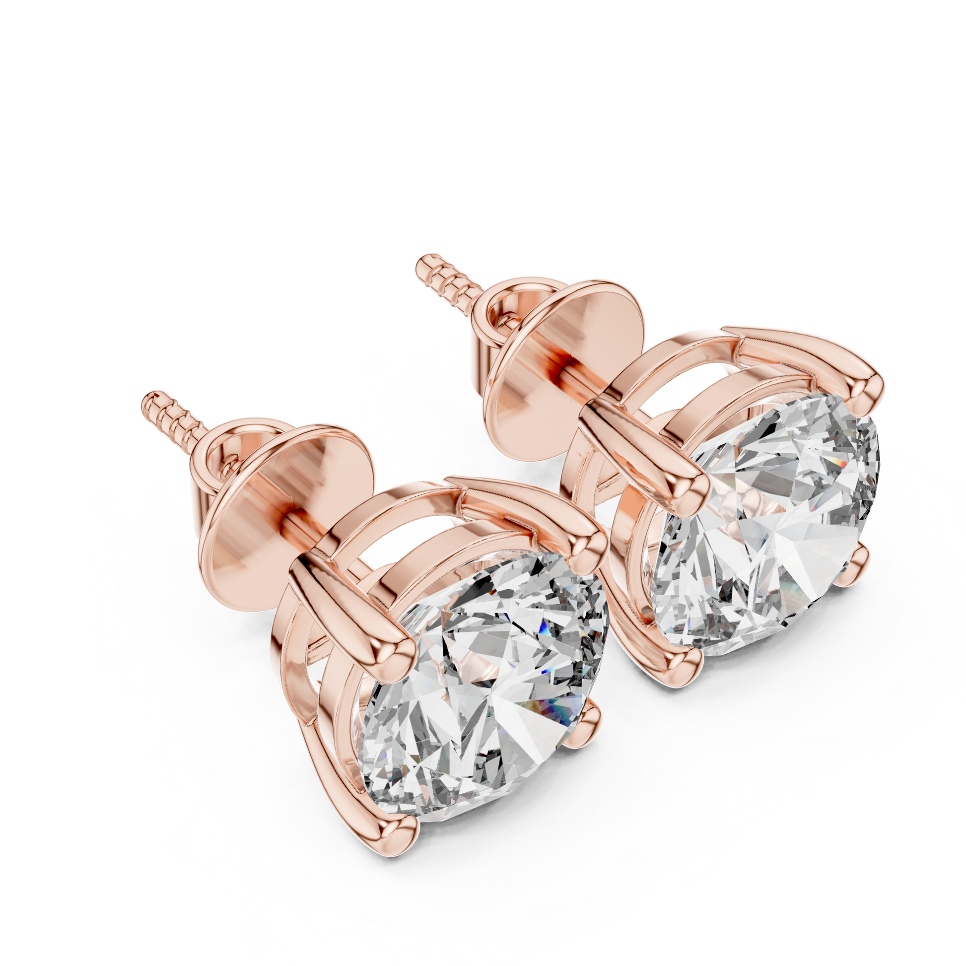 Round Cut Lab Grown Diamond Stud Earrings in Rose Gold