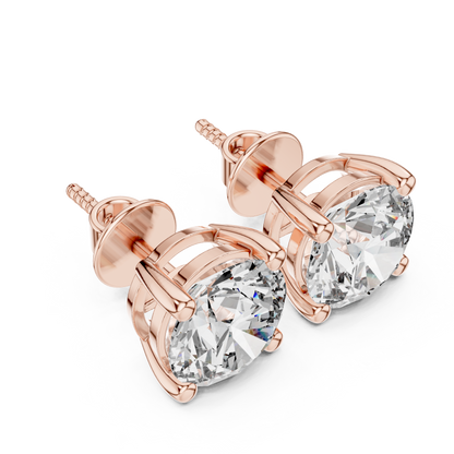Round Cut Lab Grown Diamond Stud Earrings in Rose Gold