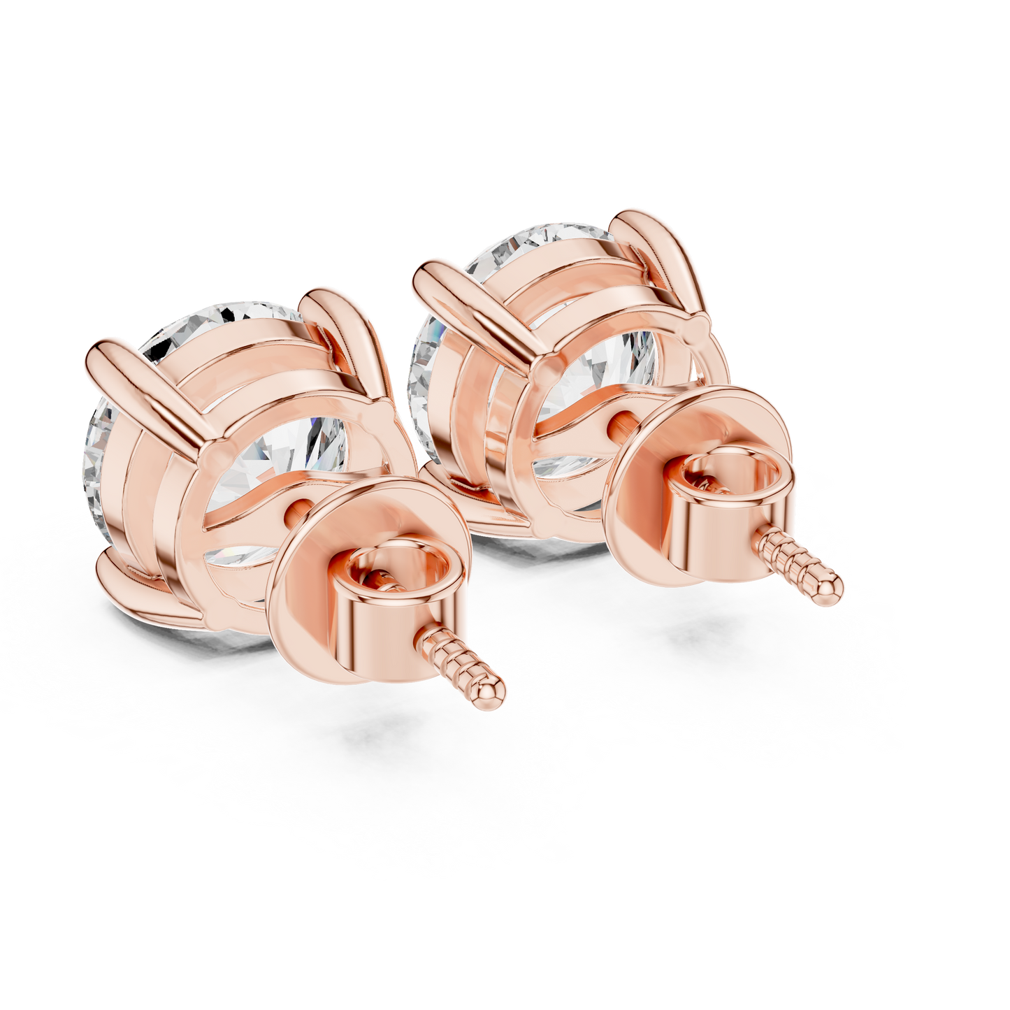 Round Cut Lab Grown Diamond Stud Earrings in Rose Gold