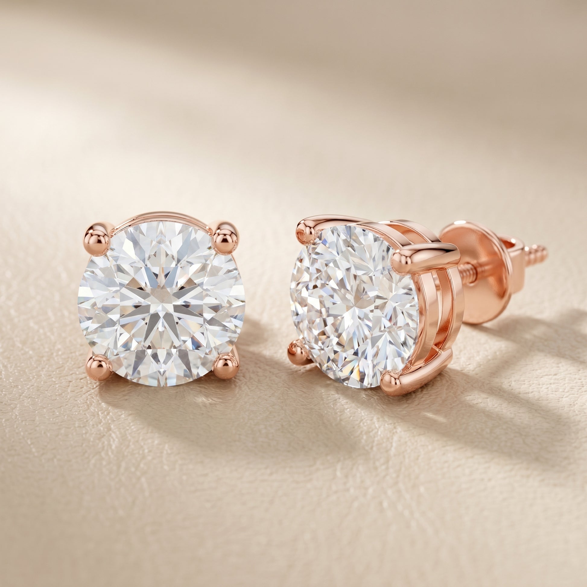 Round Cut Lab Grown Diamond Stud Earrings in Rose Gold