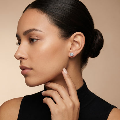Round Cut Lab Grown Diamond Stud Earrings in Rose Gold