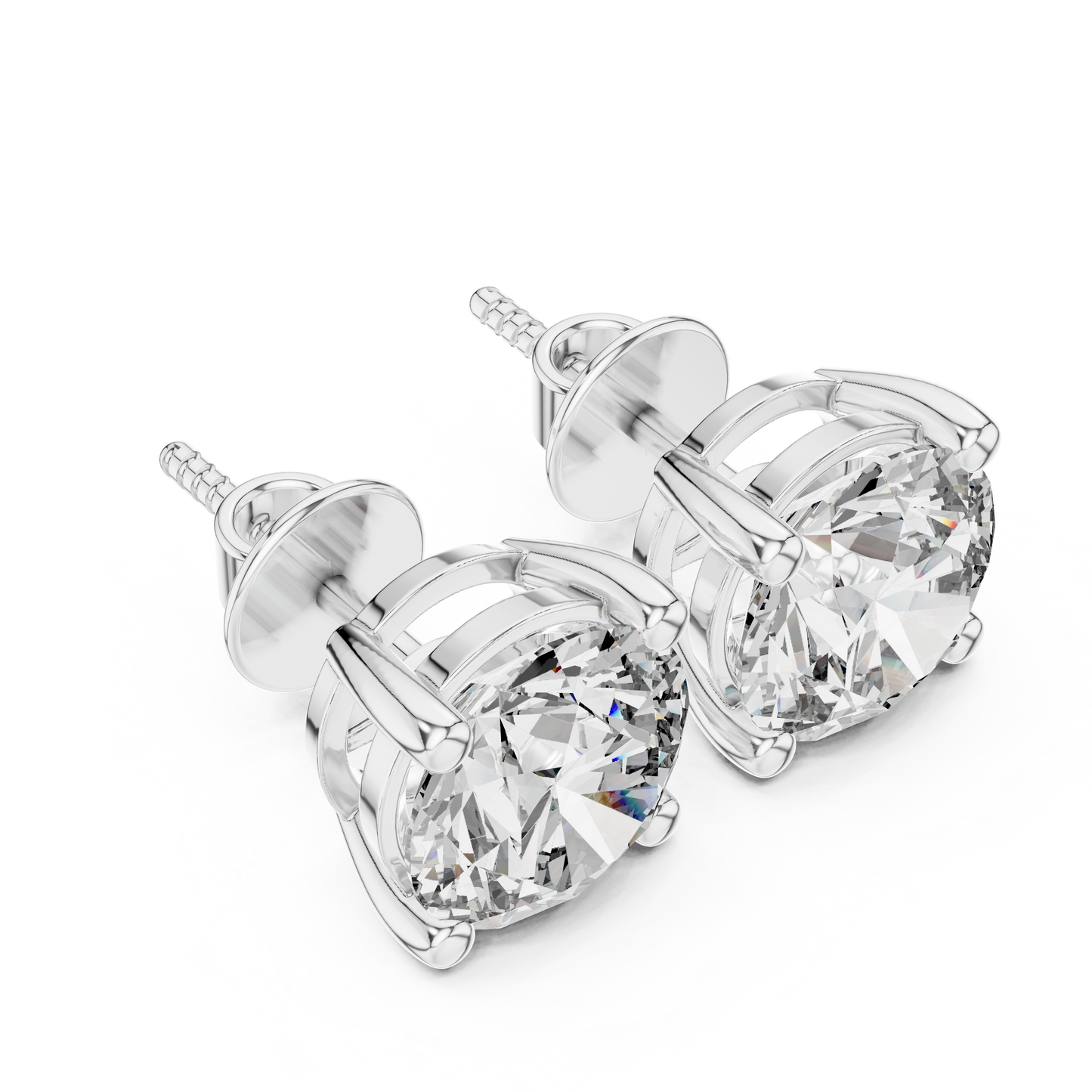 Round Cut Lab Grown Diamond Stud Earrings in Silver