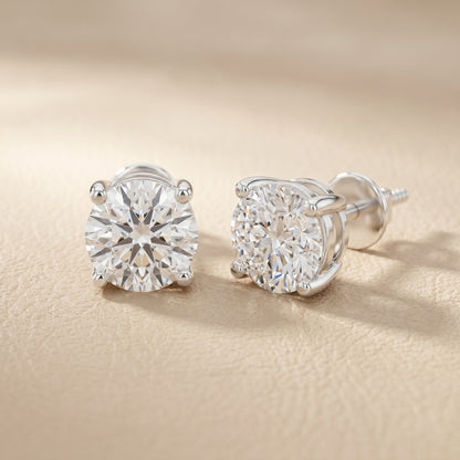 Round Cut Lab Grown Diamond Stud Earrings in Silver