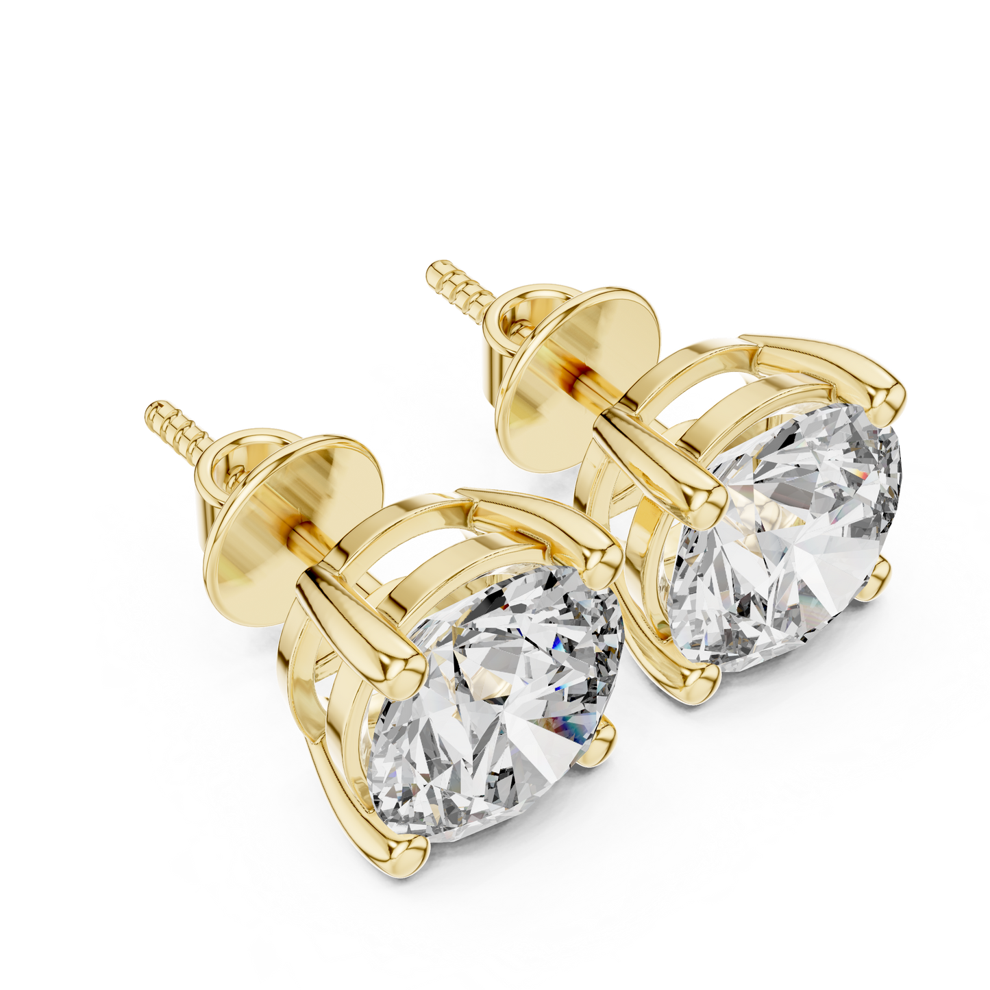 Round Cut Lab Grown Diamond Stud Earrings in Yellow Gold