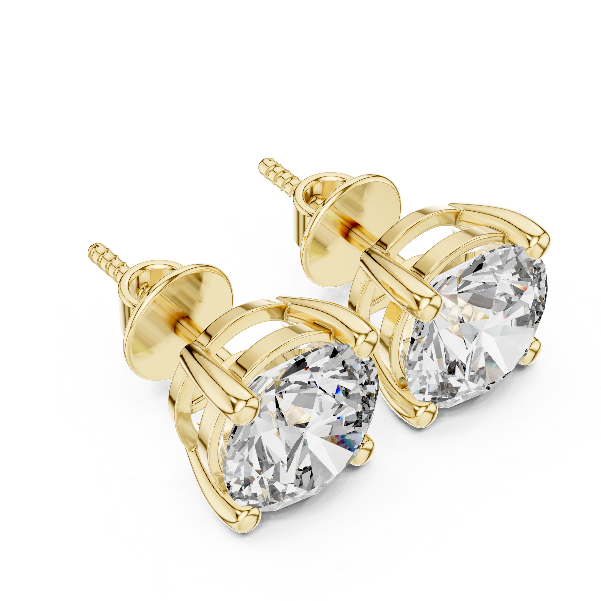 Round Cut Lab Grown Diamond Stud Earrings in Yellow Gold