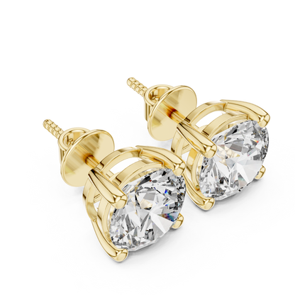 Round Cut Lab Grown Diamond Stud Earrings in Yellow Gold