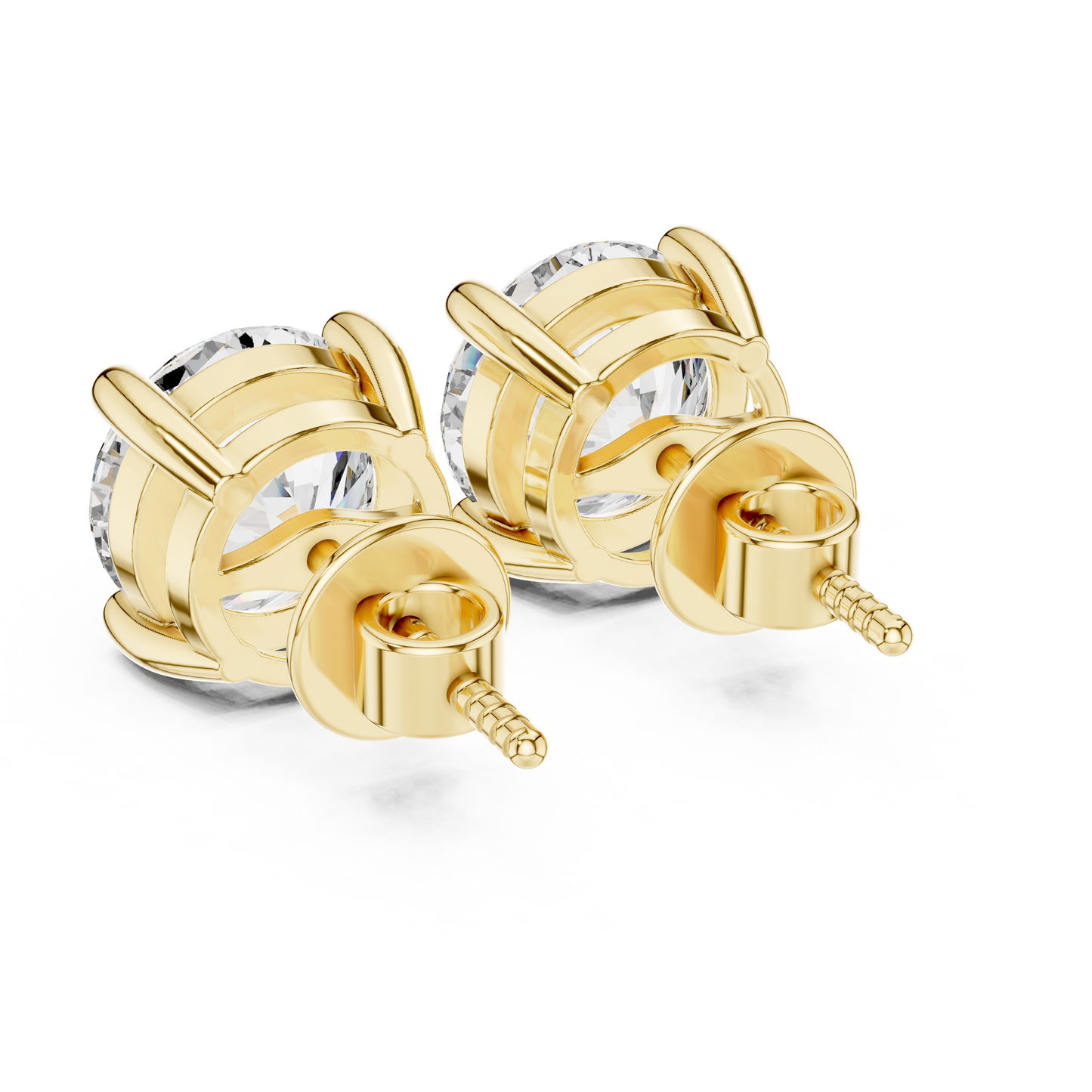 Round Cut Lab Grown Diamond Stud Earrings in Yellow Gold