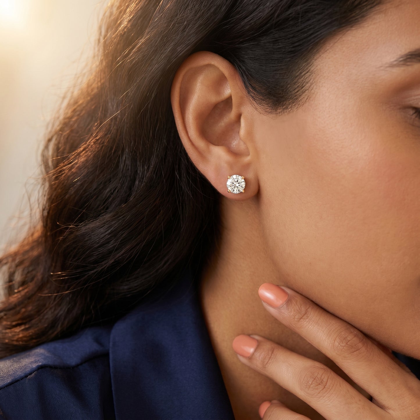 Round Cut Lab Grown Diamond Stud Earrings in Yellow Gold