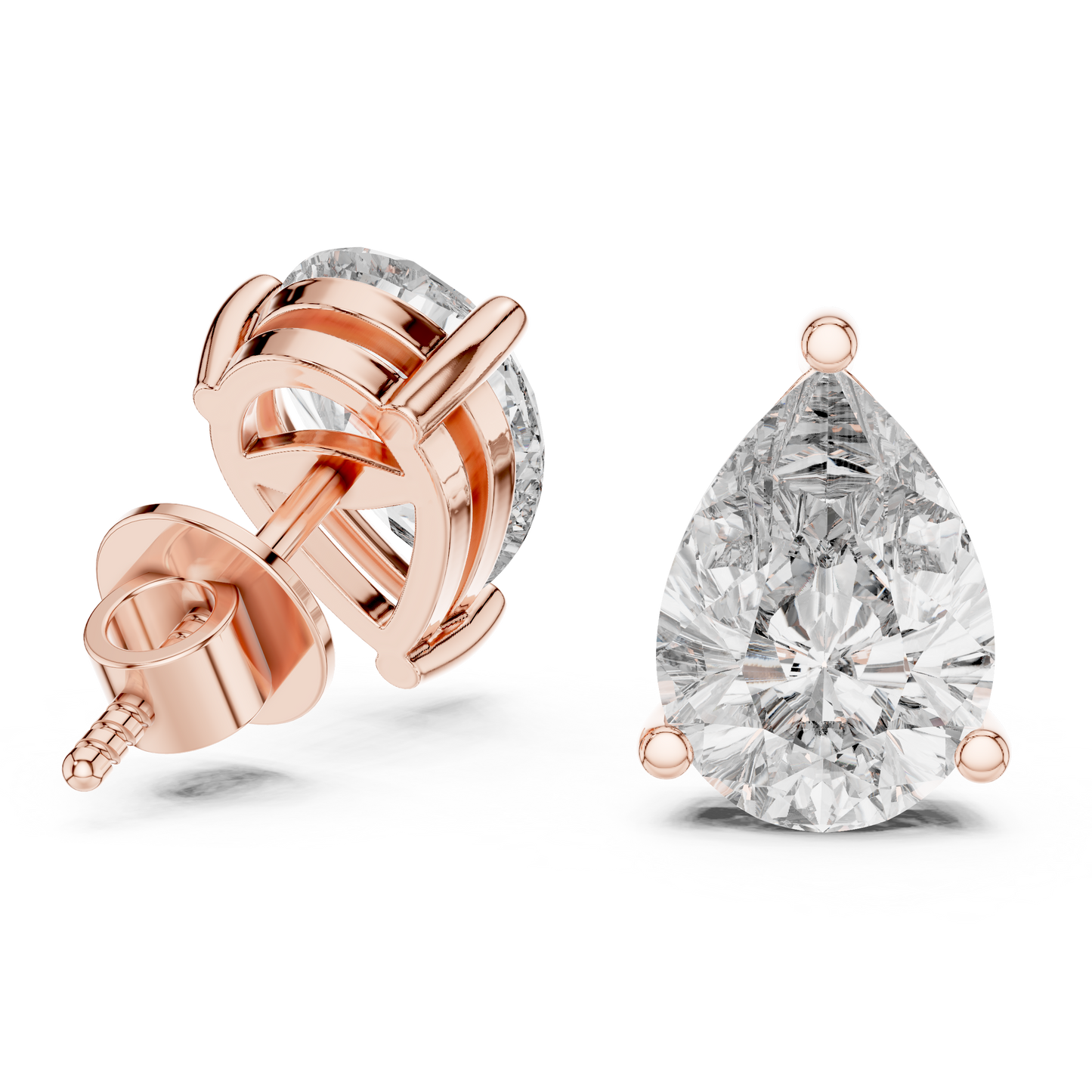Pear Cut Lab Grown Diamond Stud Earrings in Rose Gold