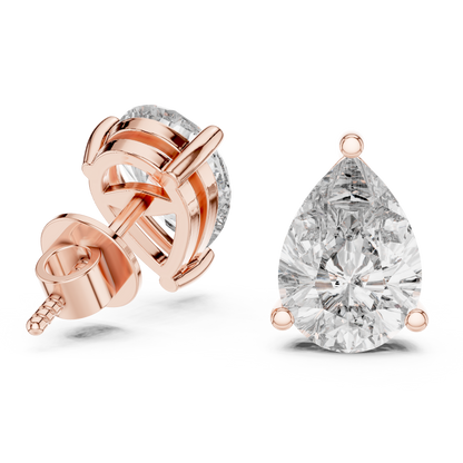 Pear Cut Lab Grown Diamond Stud Earrings in Rose Gold