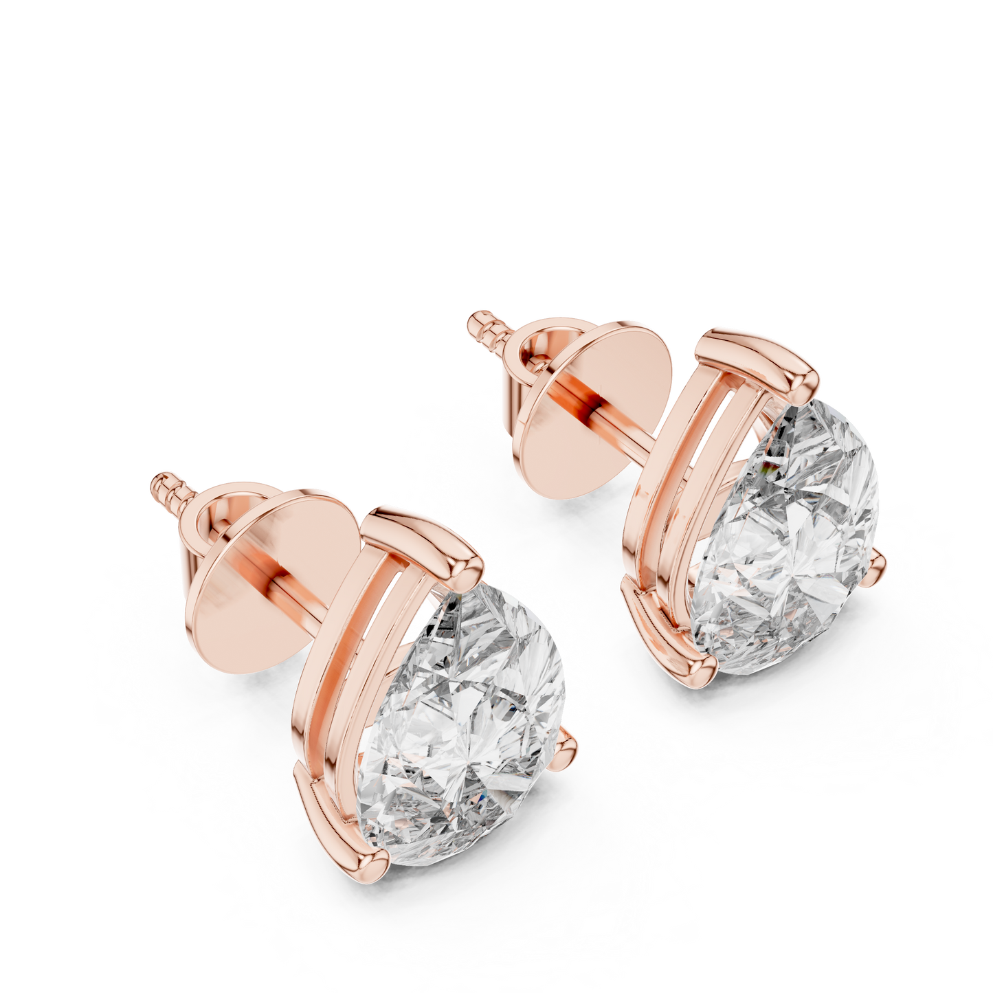 Pear Cut Lab Grown Diamond Stud Earrings in Rose Gold