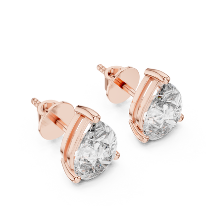 Pear Cut Lab Grown Diamond Stud Earrings in Rose Gold