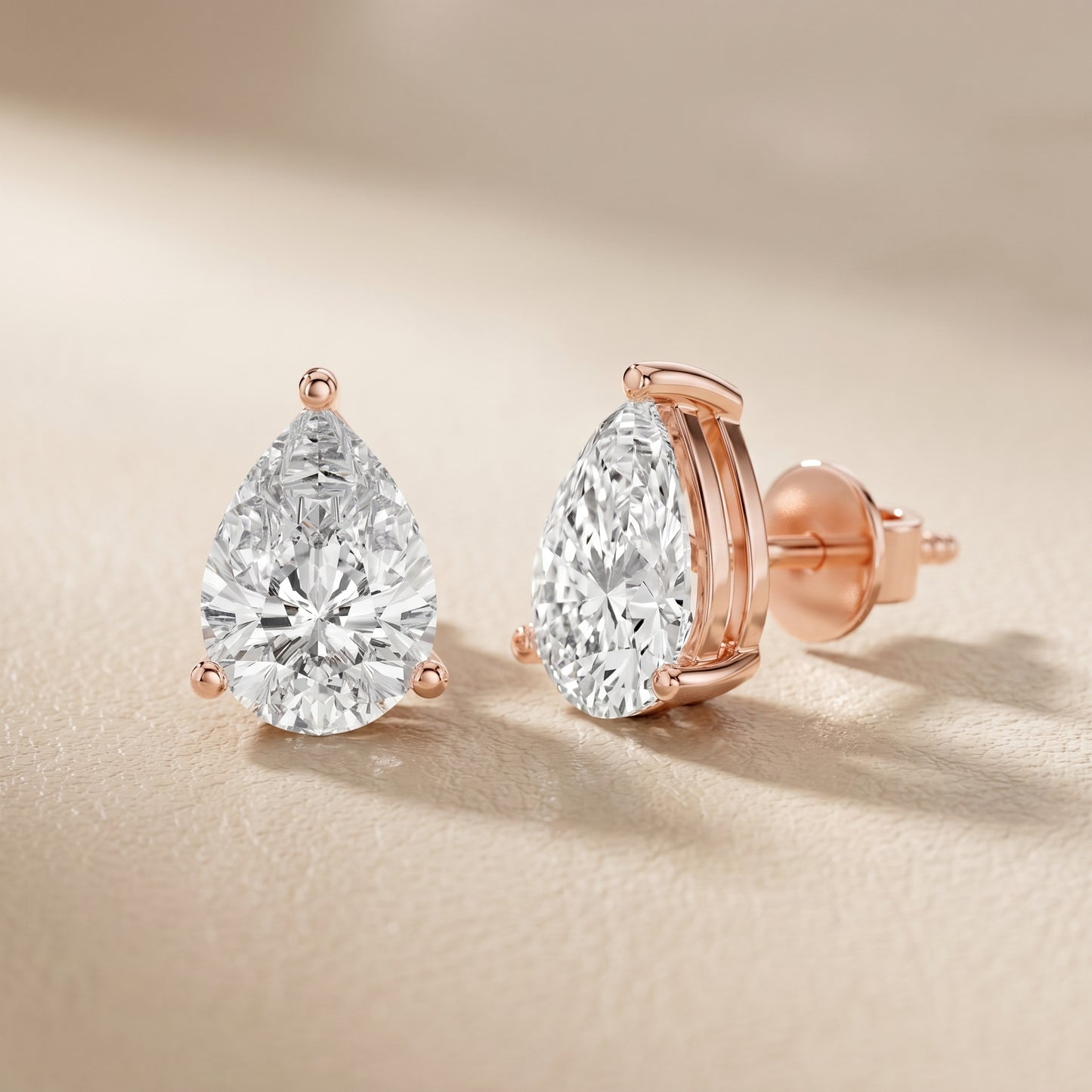 Pear Cut Lab Grown Diamond Stud Earrings in Rose Gold