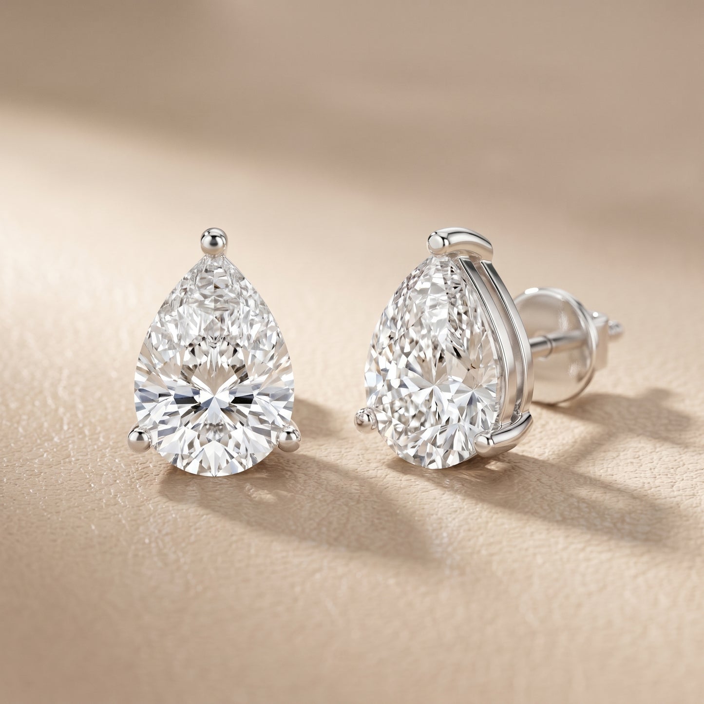 Pear Cut Lab Grown Diamond Stud Earrings in Silver