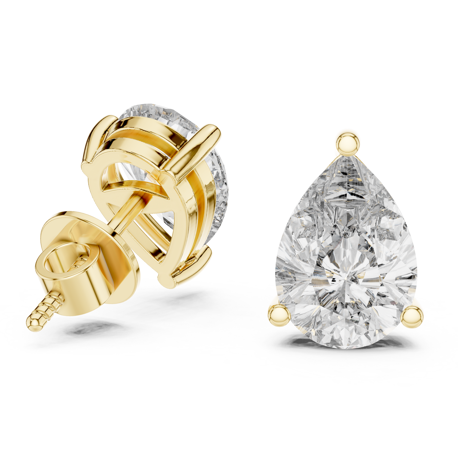 Pear Cut Lab Grown Diamond Stud Earrings in Yellow Gold