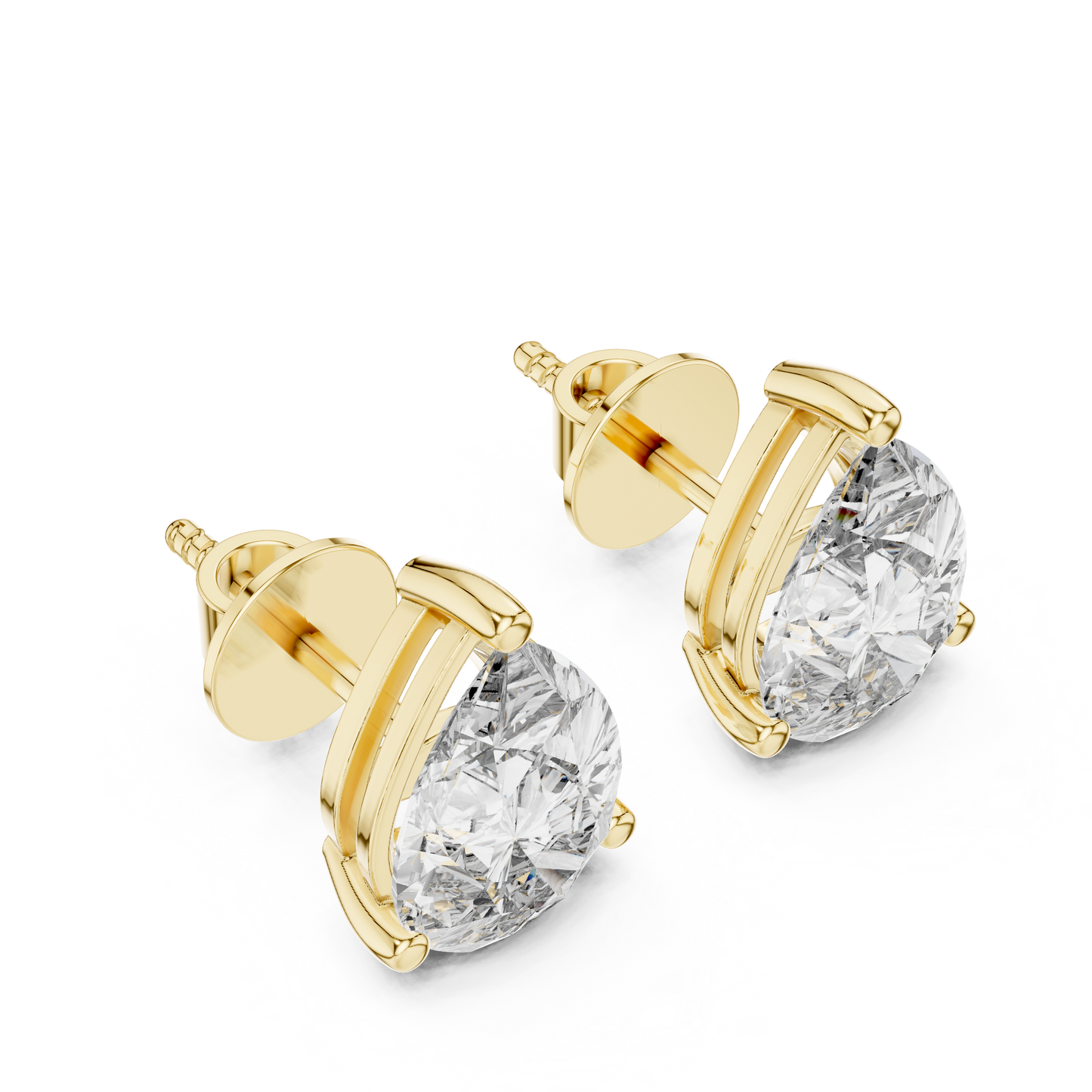 Pear Cut Lab Grown Diamond Stud Earrings in Yellow Gold