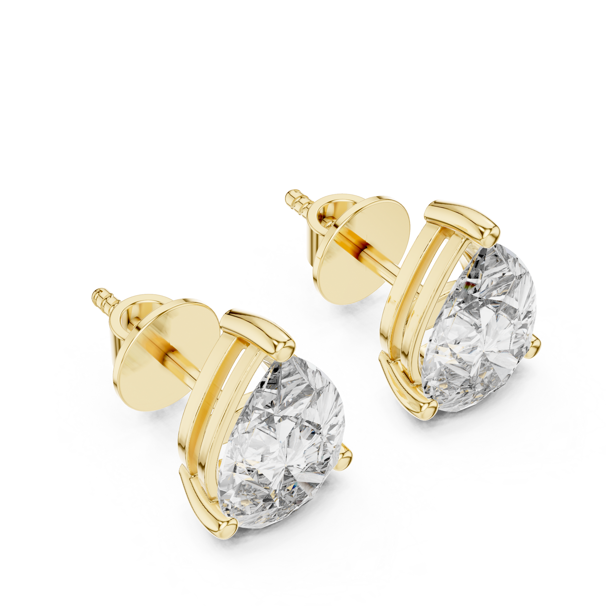 Pear Cut Lab Grown Diamond Stud Earrings in Yellow Gold