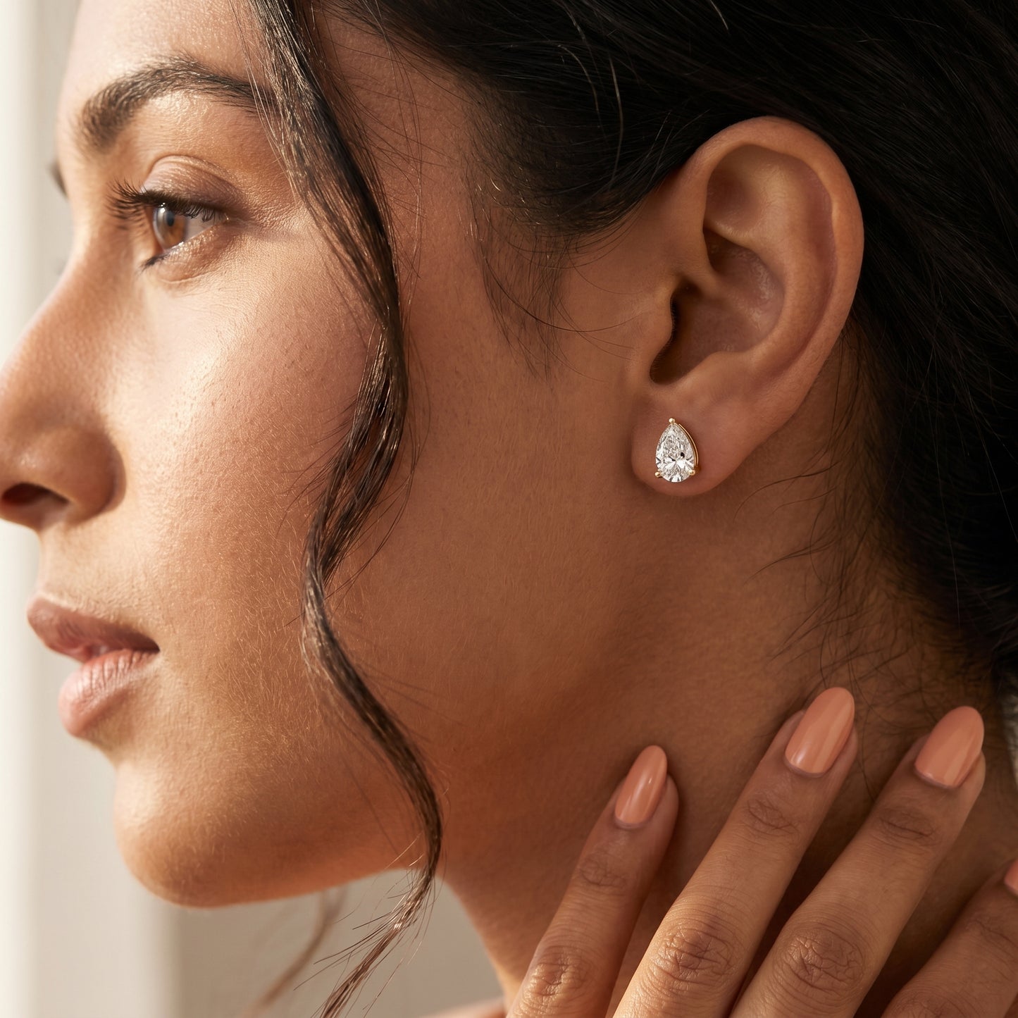Pear Cut Lab Grown Diamond Stud Earrings in Yellow Gold