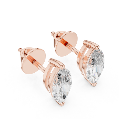 Marquise Cut Lab Grown Diamond Stud Earrings in Rose Gold
