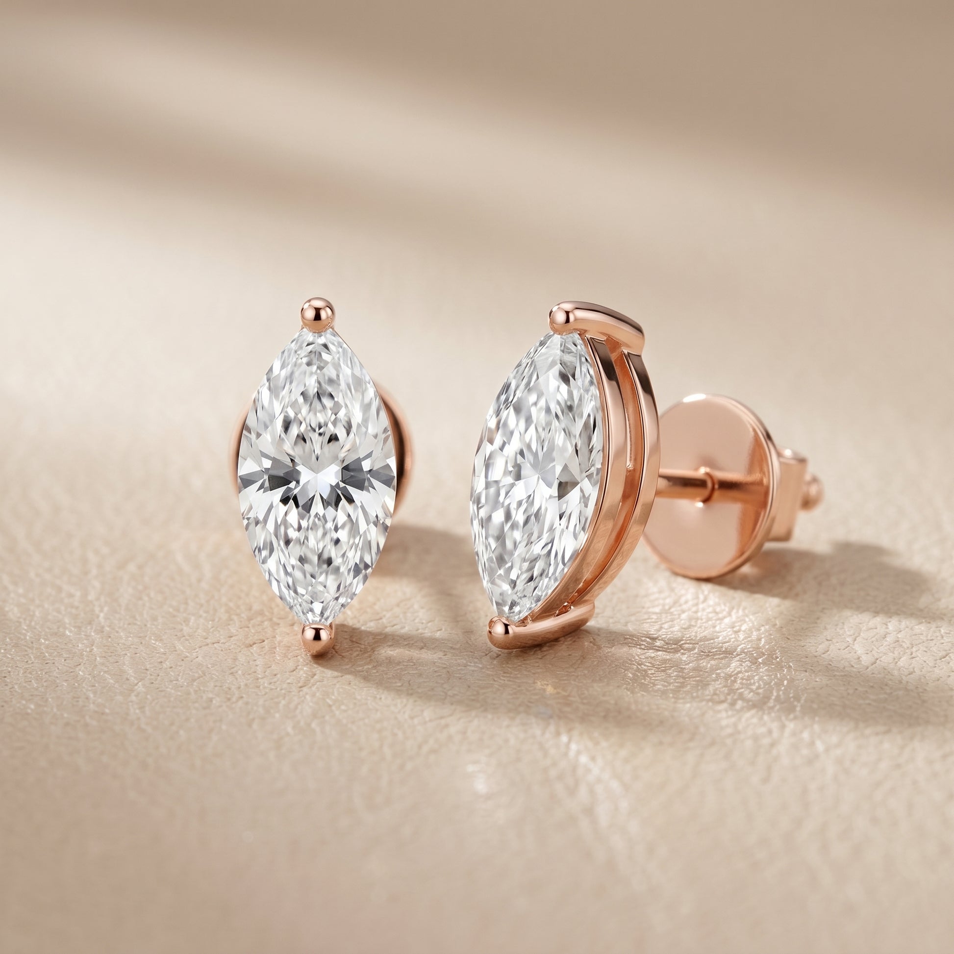Marquise Cut Lab Grown Diamond Stud Earrings in Rose Gold