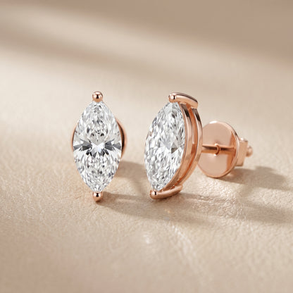 Marquise Cut Lab Grown Diamond Stud Earrings in Rose Gold